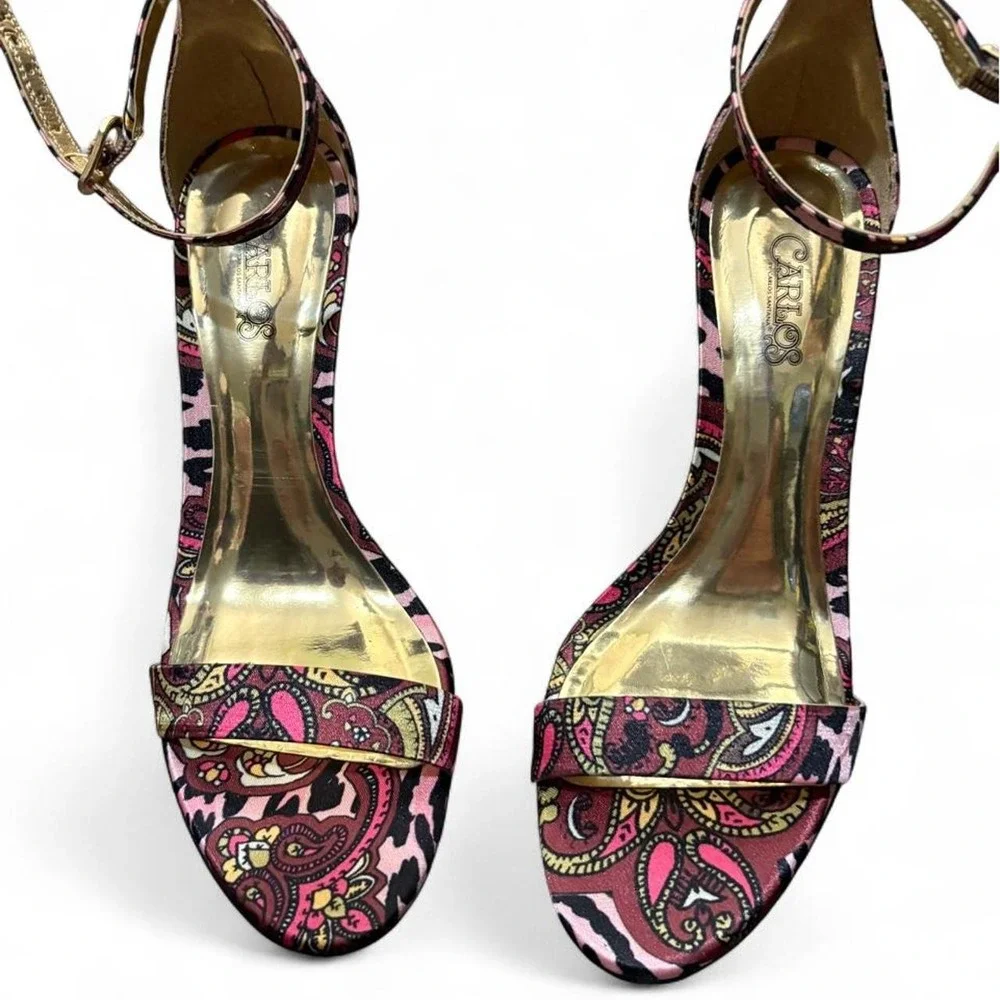 Carlos Santana Sunset Paisley Heels 7M Y2K Pink Gold Stiletto